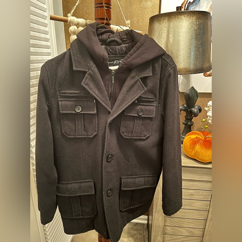 Black Rivet Dark Jacket with Hood full zipper & button exterior Size:XL Boys